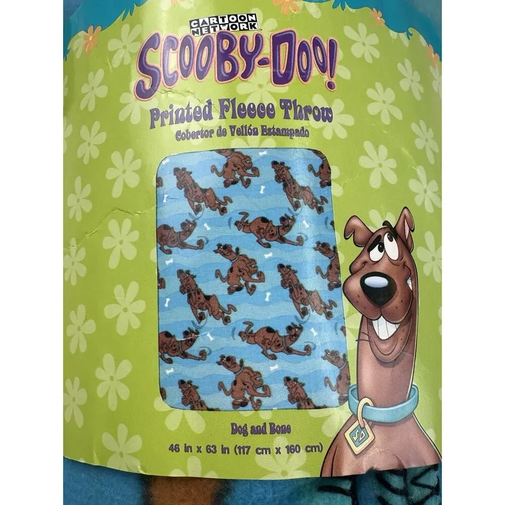 Vintage 1999 Scooby Doo Fleece Throw Blanket 46x63 Dog Bone Cartoon Network NWT